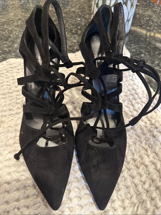 Stuart Weitzman Shoes - Stuart Weitzman Black Suede Lace-Up Pointed-Toe Heels